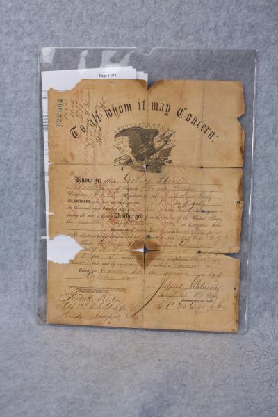 Civil War Discharge Paper Colored Soldier