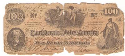 Civil War Confederate 1862 $100 Bill Richmond