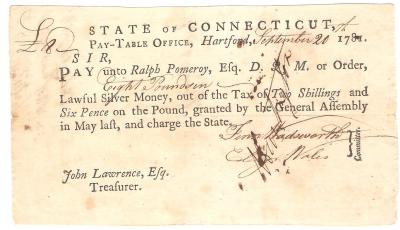 Connecticut Revolutionary War Bond Receipt 1781 #1