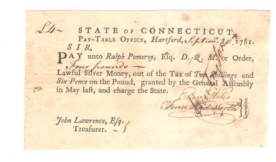 Connecticut Revolutionary War Bond Receipt 1781 #2
