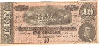 Civil War Confederate 1864 $10 Bill Richmond