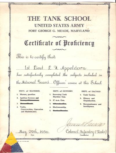 Tank School Certificate James Parsons Signed 1930
