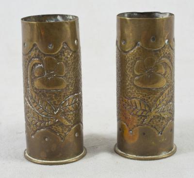 WWI Trench Art 37mm Shell Floral Design Pair