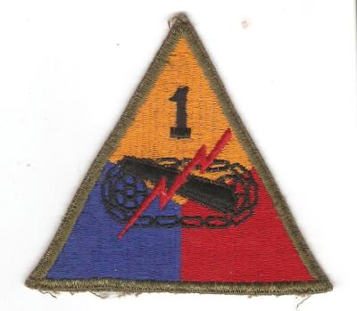 WWII Patch 1st Armored Division White Back