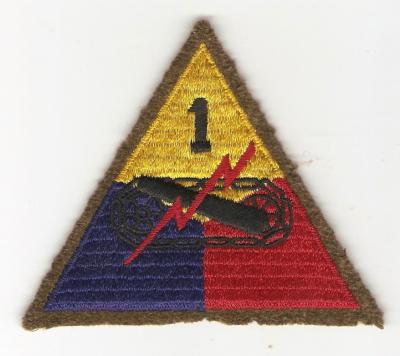 WWII 1st Armored Patch Wool Edge Black Back