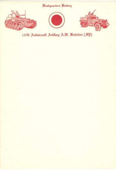 WWII Stationery 137th AAA AW Battalion HQ