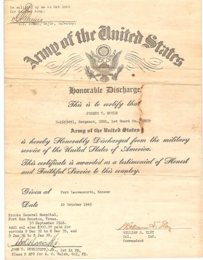 Sold Archive Area-- Wwii Discharge Paper Ft Leavenworth