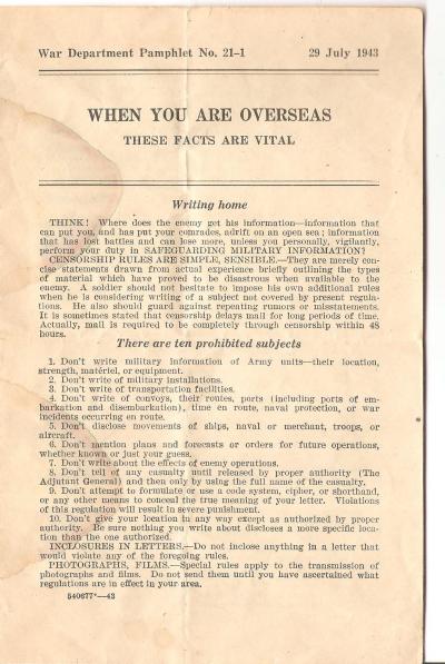 WWII When You Are Overseas Pamphlet