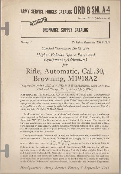 Manual SNL A-4 Browning M1918A2 Rifle 