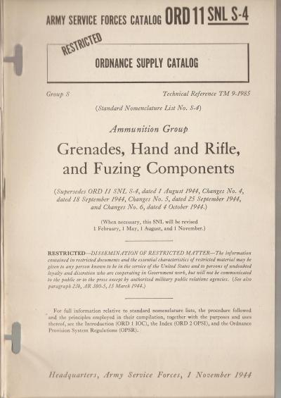 Manual SNL S-4 Grenade Fuzing Components 