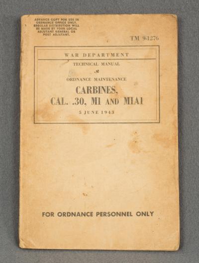 WWII Manual TM 9-1276 Carbines .30 Cal M1 M1A1