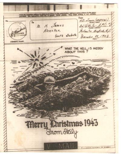 WWII V Mail Christmas 1943 Italy Letter Home