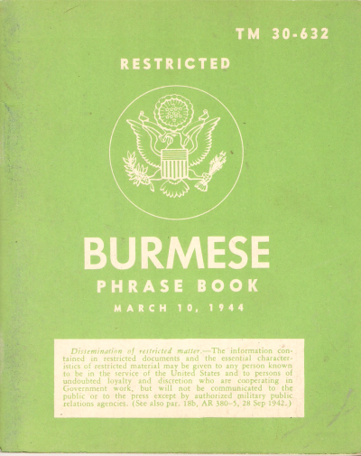 WWII US Army Burmese Phrase Book Guide TM 30-632