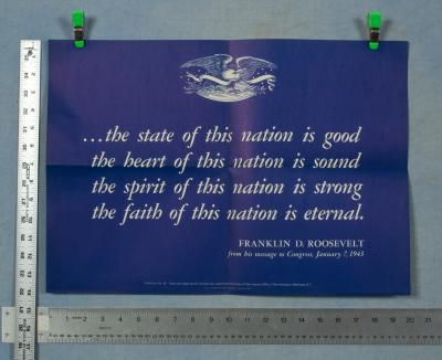 WWII Poster Roosevelt Address Quotation 1943