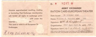 WWII Era Army ETO Ration Card 1946