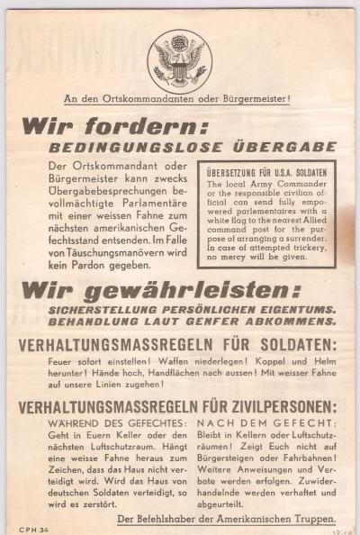 WWII Propaganda Leaflet Surrender Instructions
