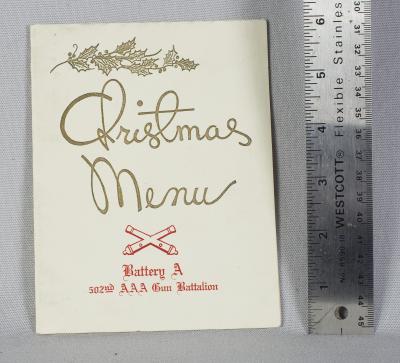WWII 502nd AAA Gun Battalion Christmas Menu