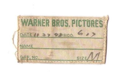 WWII era Warner Brothers Pictures Clothing Tag