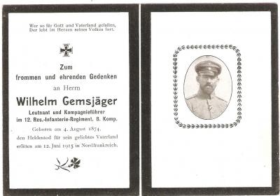 WWI German Remembrance Death Card Officer 1915