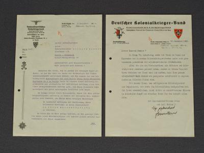 WWII German NSKOV Kolonialkrieger Bund Letter