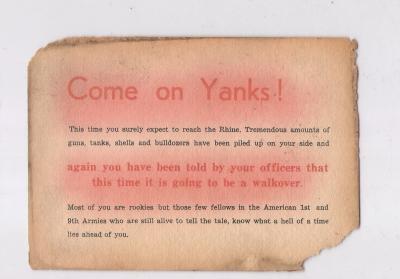 WWII German Propaganda Leaflet Come on Yanks!
