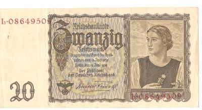 WWII German 20 Reichsmark Note
