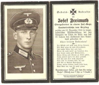 WWII German Death Card Infantry Man