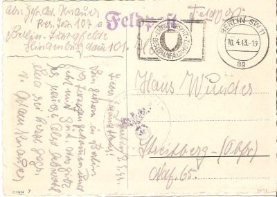 WWII Berlin German Feldpost Postcard 1943