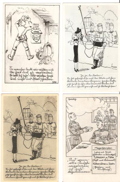 WWII German 4 Picture Postcards Humor Themed