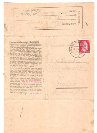 Auschwitz Concentration Camp Letter Prisoner Mail