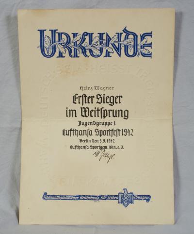 HJ German Urkunde Sports Award Document 1942