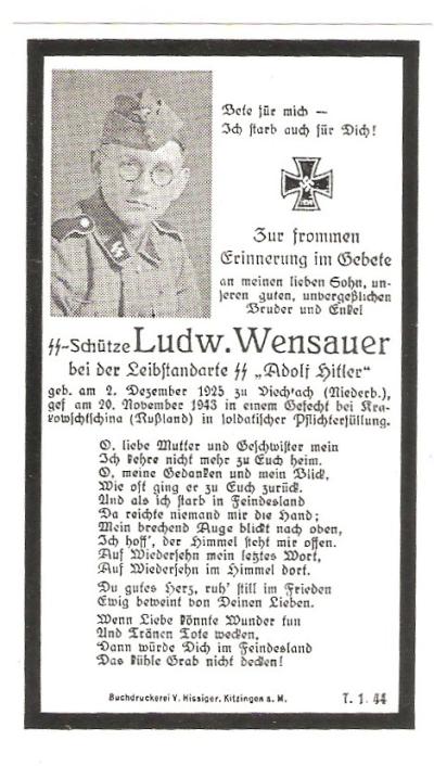 WWII German Death Card Leibstandarte SS Panzer