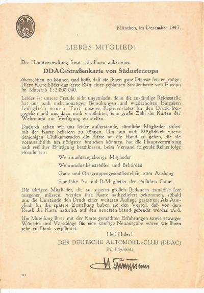 WWII German DDAC Membership Letter