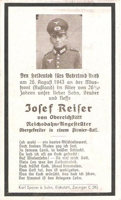 WWII German Death Card Pionier Russia