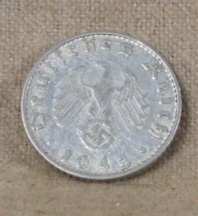 WWII German 50 Pfennig Coin 1943