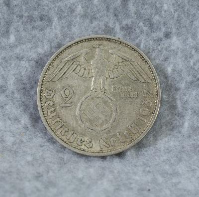 WWII German Coin 2 Mark Hindenburg 1937 A