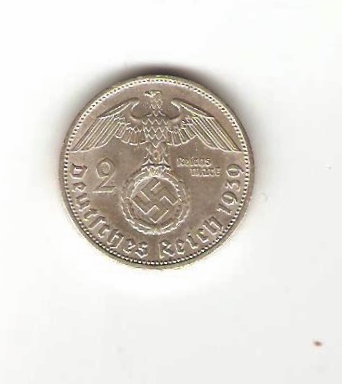 WWII German Coin 2 Mark Hindenburg