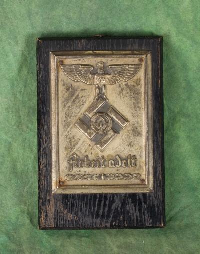 WWII German RAD Plaque with Work Log