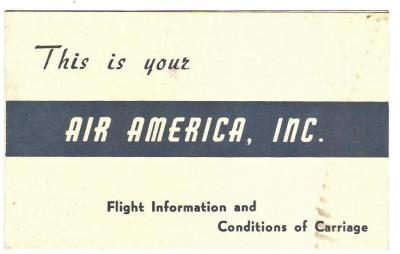 Air America Flight Information Card 1968