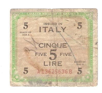 WWII Italian 10 Lire US Military Script 1943
