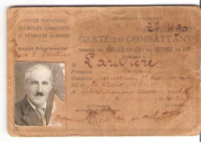 WWI Wounded French Veteran's ID Card