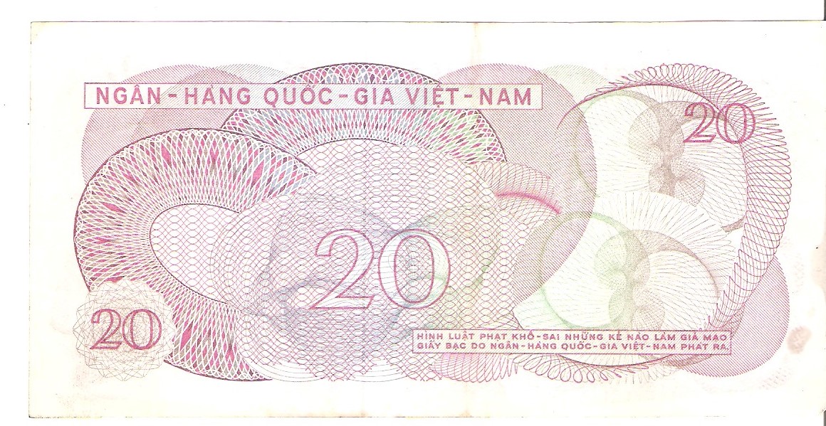 SOLD Archive Area-- South Vietnam 20 Dong Paper Note