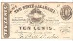 Confederate Civil War 10 Cent Note Bill Alabama