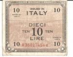 WWII Italian 10 Lire US Military Script 1943