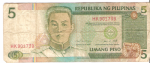 Republika NG Pilipinas five 5 Piso Note