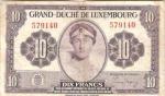 WWII Luxembourg Paper Currency 10 Francs