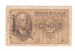 WWII Italian 5 Lire Banknote Bill POW Captured