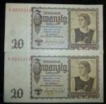 Consecutive 20 Mark Reichsbanknotes
