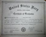 USN Hospital Corps School Certificate