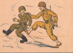 WWII Postcard GI Kicking German Soldier